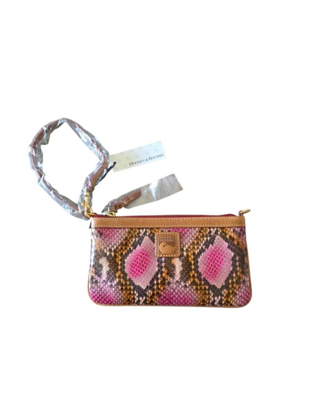 NWT Dooney & Bourke Pink Python Snake Leather Large Slim Wristlet Clutch Rare - Picture 16 of 16